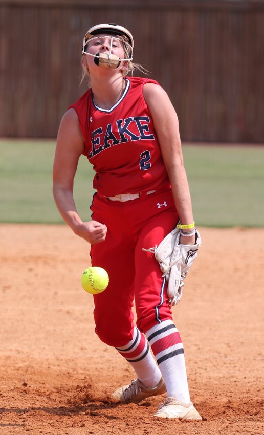 Leake Academy pitcher Lynnleigh Burt throws a pitch to the plate against Hartfield on Saturday.